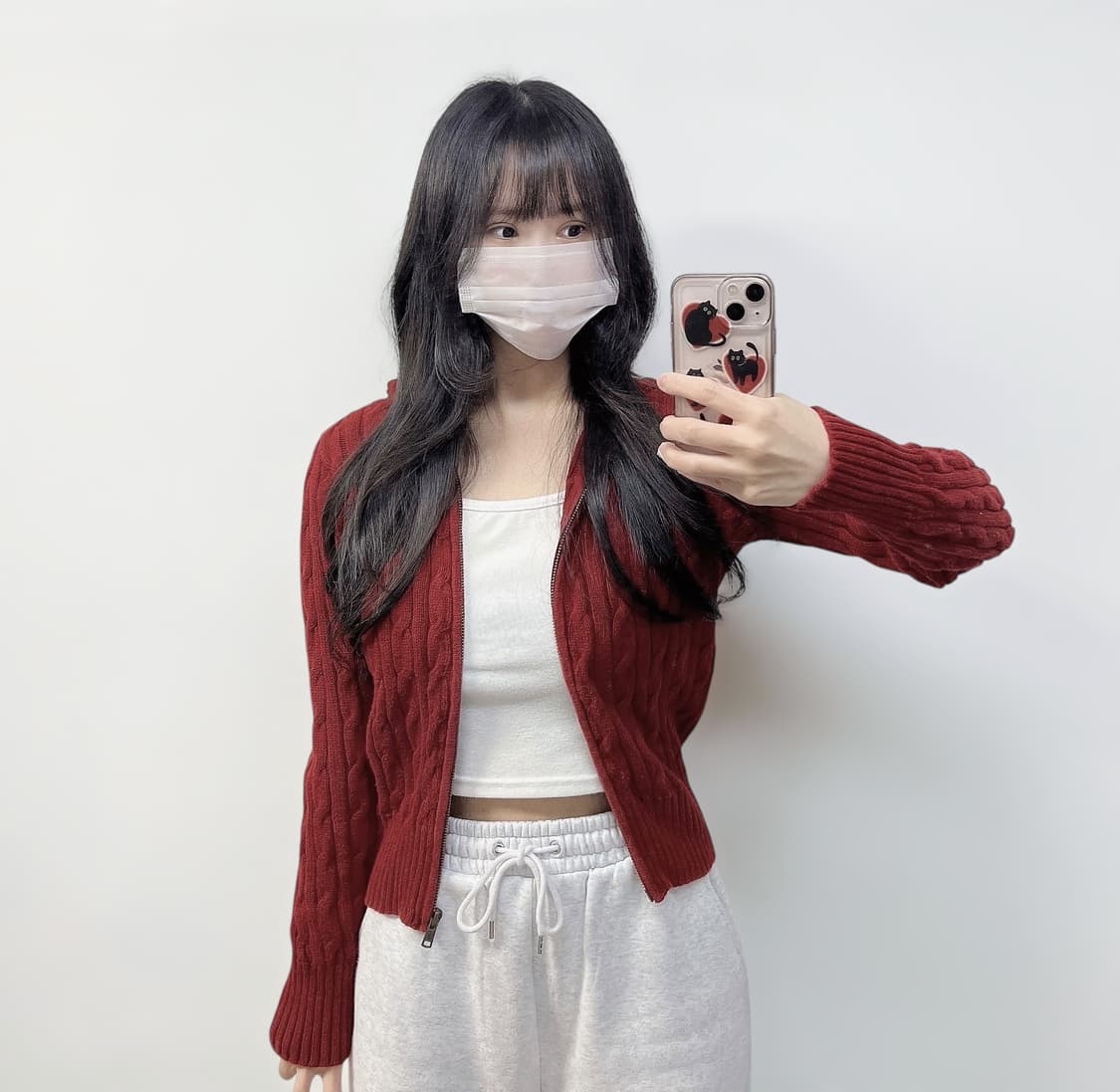 폴로 랄프로렌 포니 로고 케이블 니트 후드집업 레드 상품이미지1