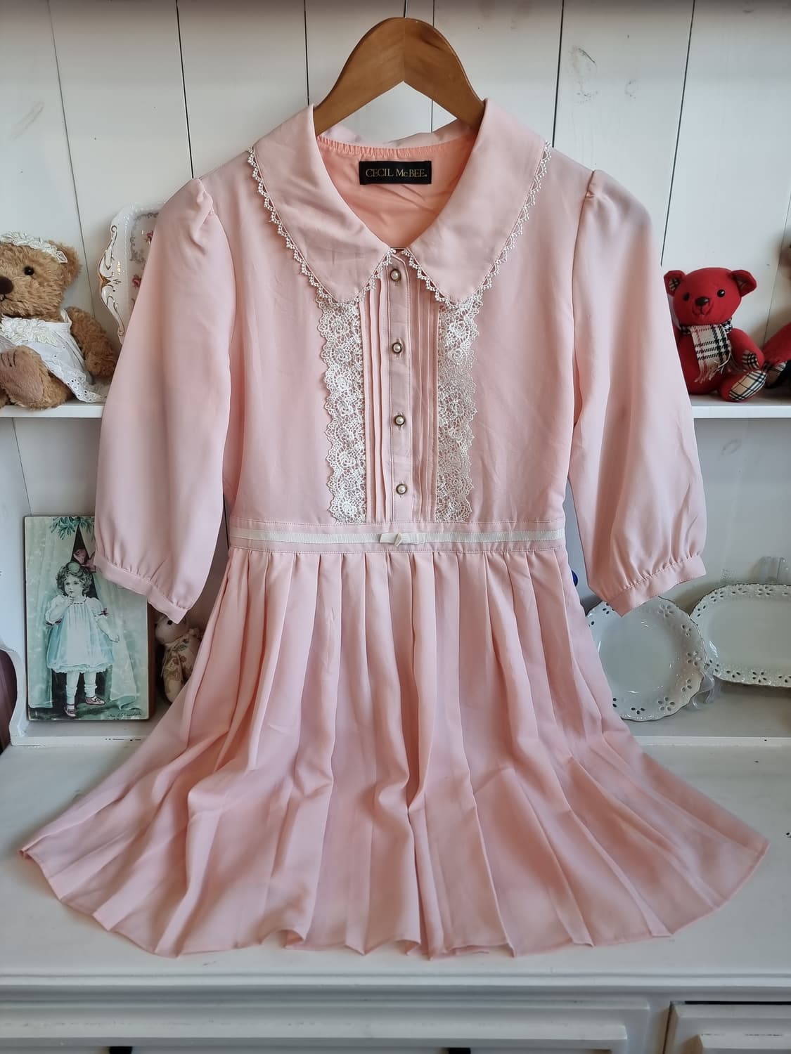 세실맥비 핑크 레이스 플리츠 원피스 상품이미지1