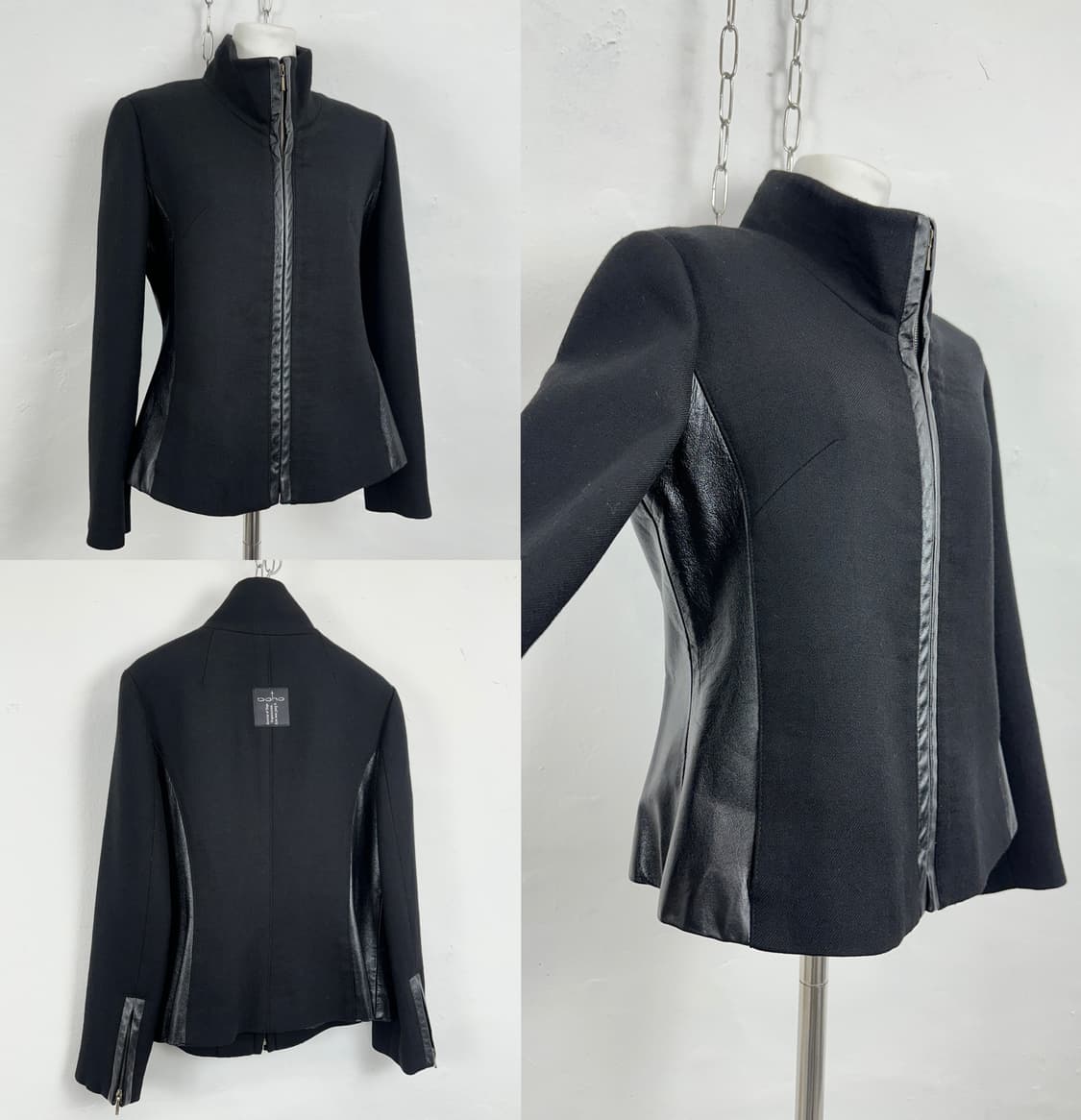 DOHO Leather-Trim Wool Blend Jacket 상품이미지1