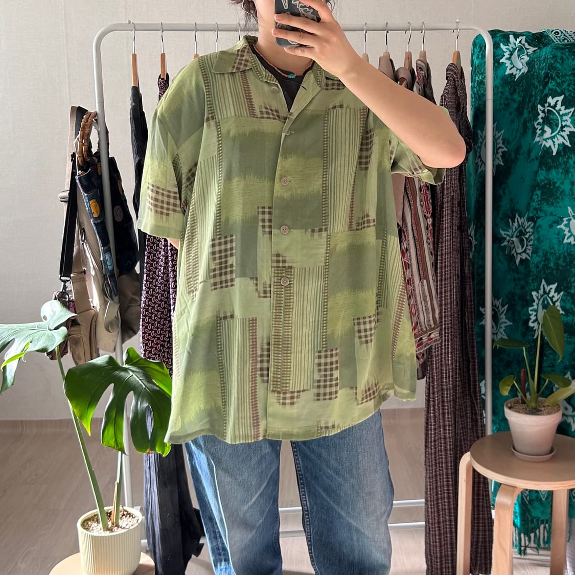 Vintage Green Patchwork Shirts 상품이미지2