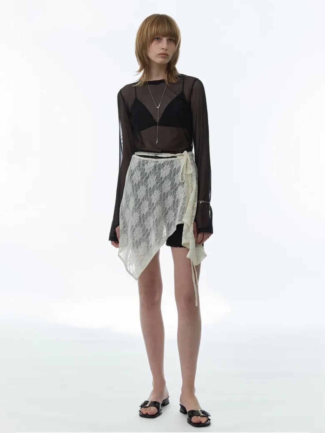 밀로우먼- 어시메트릭 레이스 랩 스커트 [아이보리] 상품이미지4