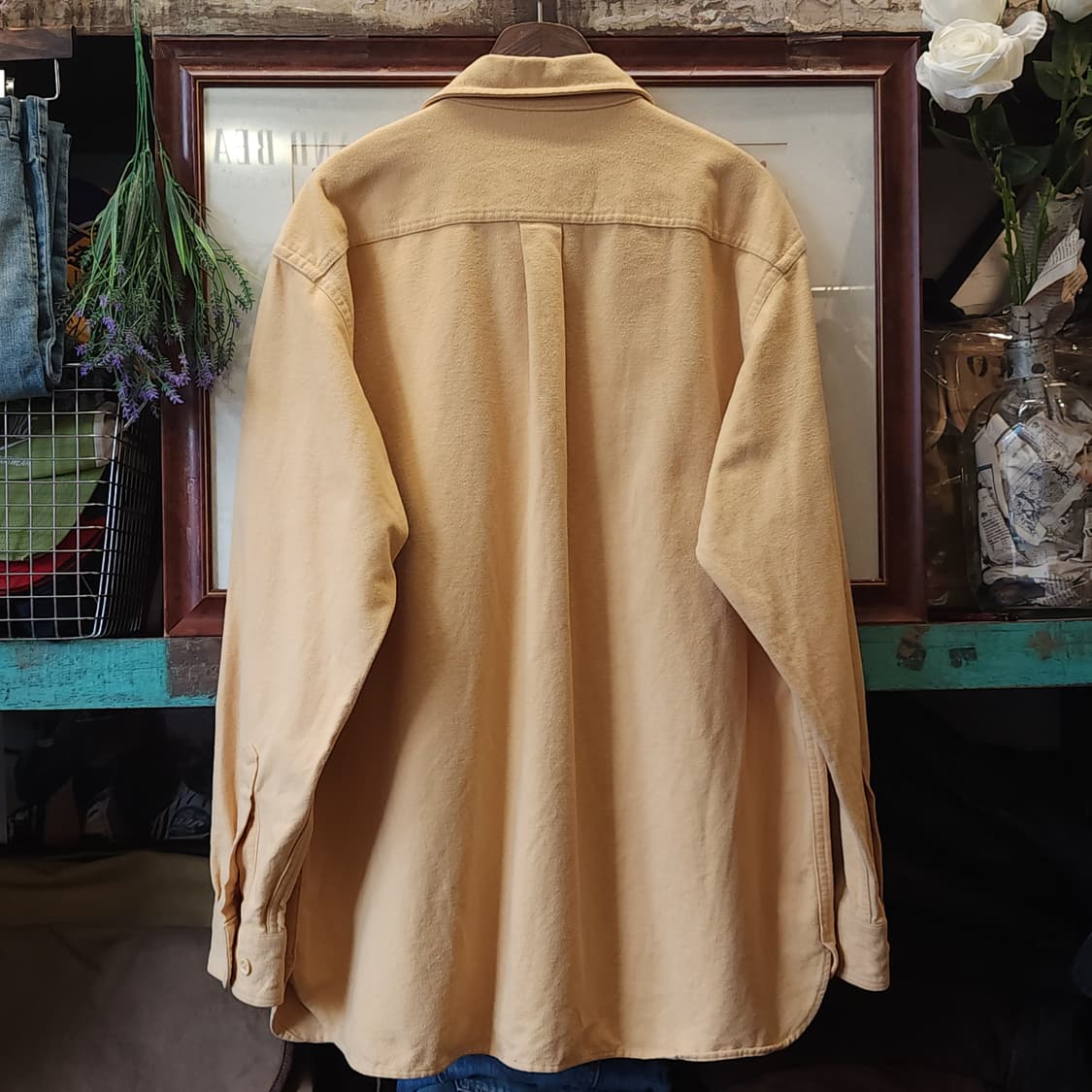 90s 엘엘빈 헤비코튼 투포켓 워크셔츠 샤모아 셔츠 옐로우 L 상품이미지3