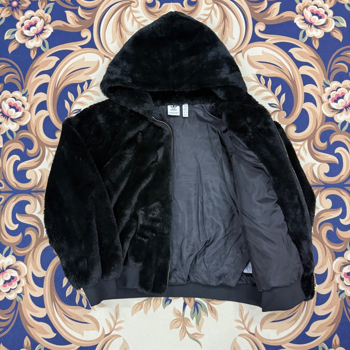 (S)아디다스 Adidas 퍼 후리스 후드 집업(블랙,뒷판빅로고) 상품이미지4