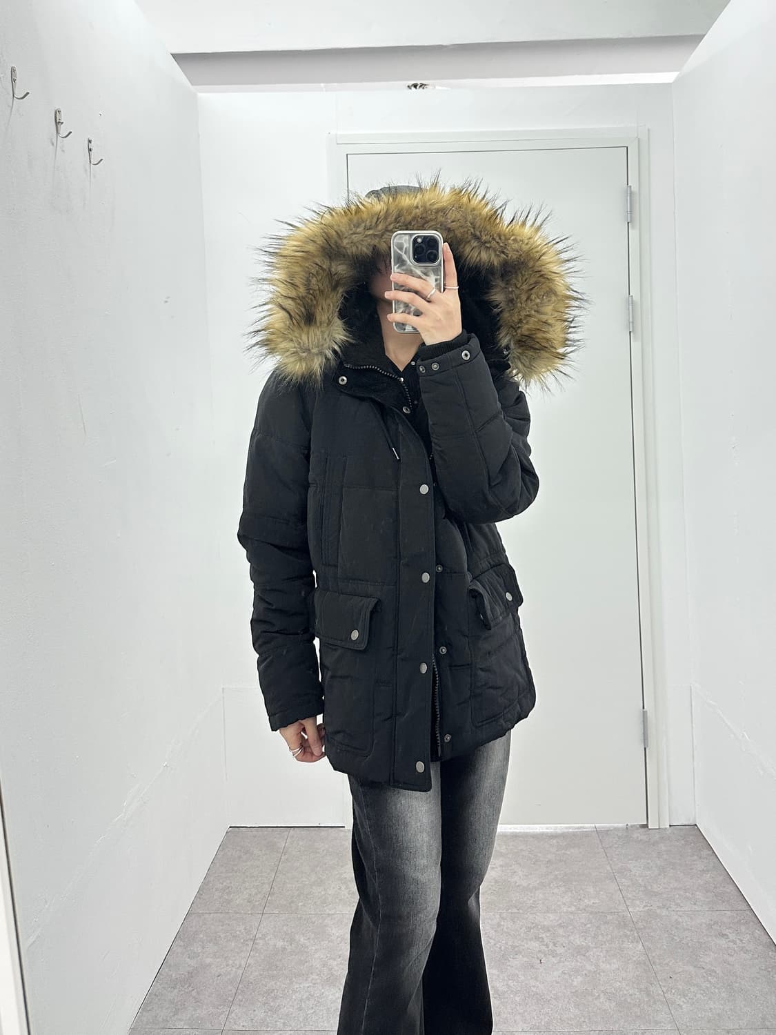 Vintage black fur trimming parka 상품이미지1