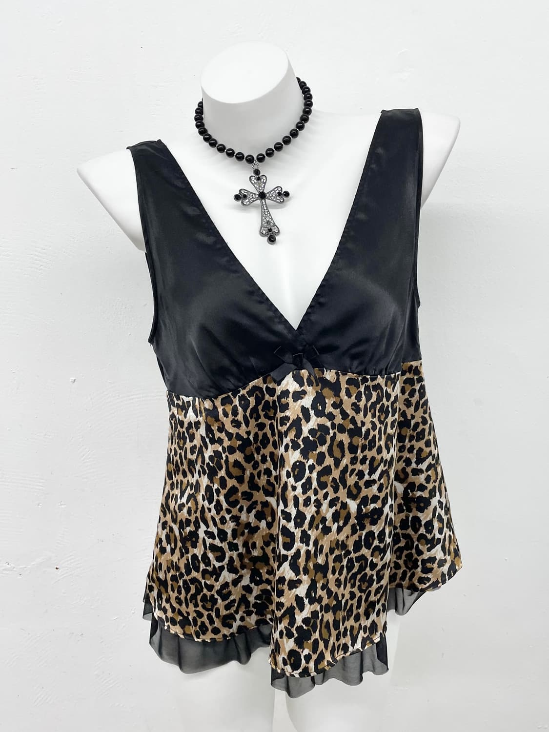 갸루 레오파드 리본 슬립 상품이미지1