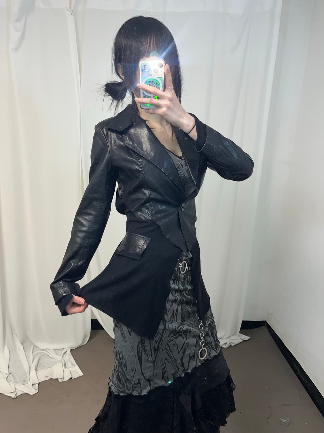 드레이프 블랙 레더 블레이져 상품이미지6