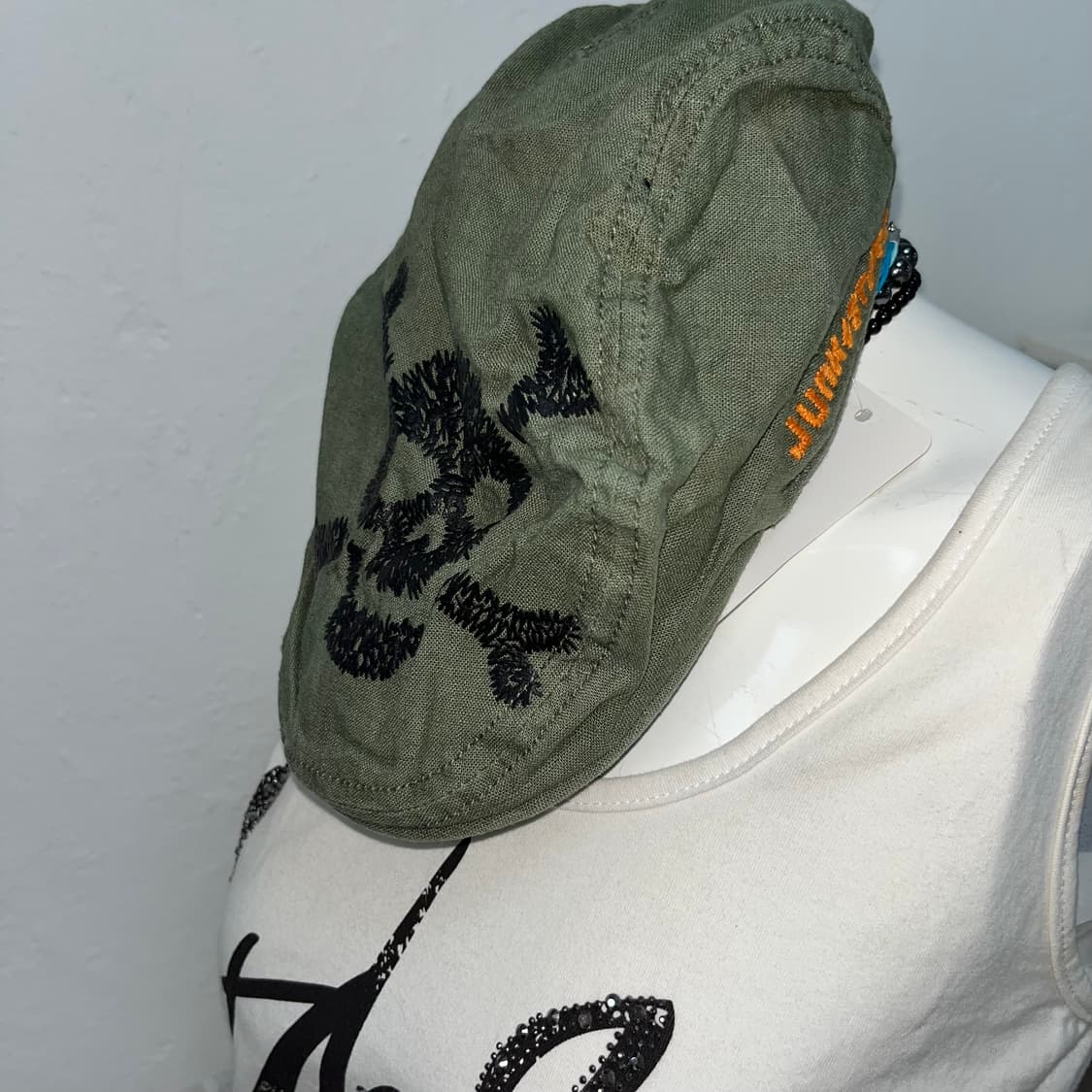 빈티지 카키 해골 자수 헌팅캡 상품이미지2