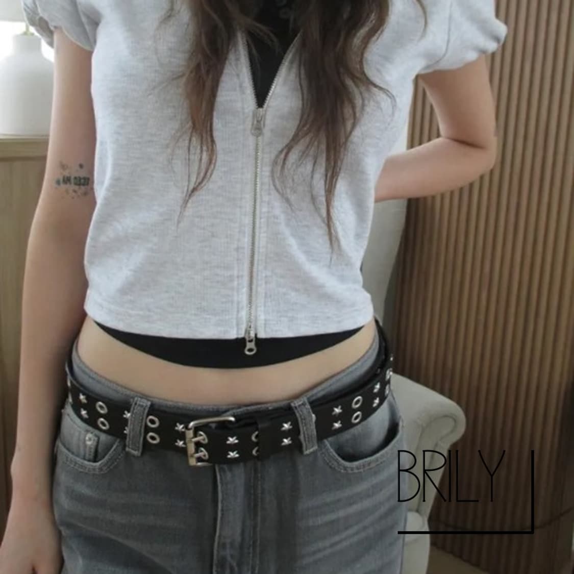 [Unisex] WIZ 아일렛 별 장식 펑키 y2k 가죽 벨트 블랙 상품이미지3