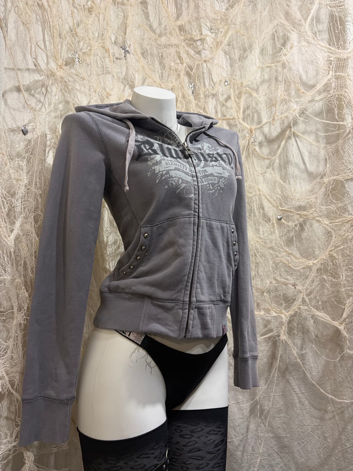 00's lettering stud hoodie zip up 상품이미지5