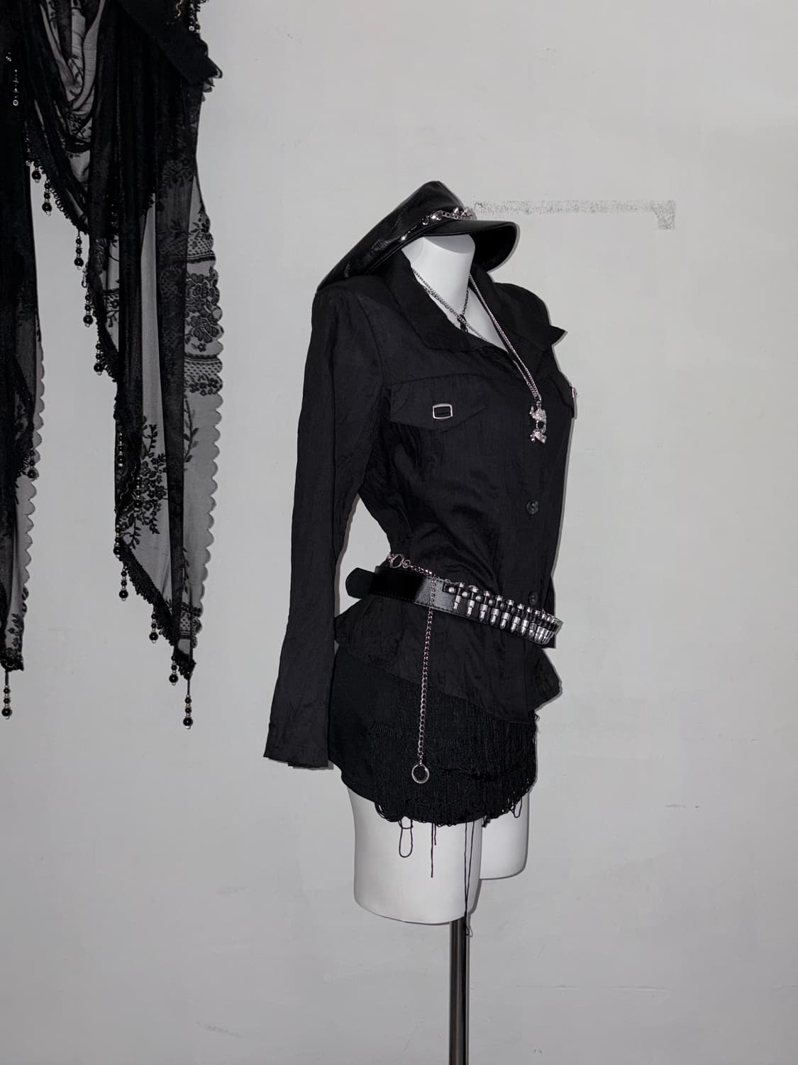 테슬 딱붙 나시원피스 그런지 고스 인더스트리얼 오피움 락 블랙 상품이미지5