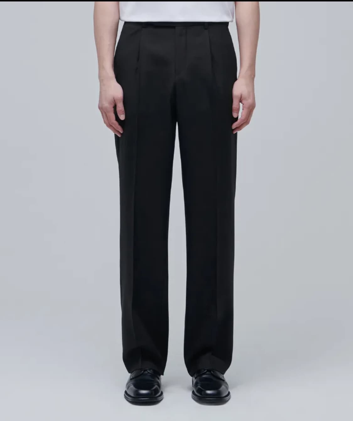 무신사스탠다드 울 블렌드 와이드 히든밴딩 슬랙스 블랙 상품이미지1