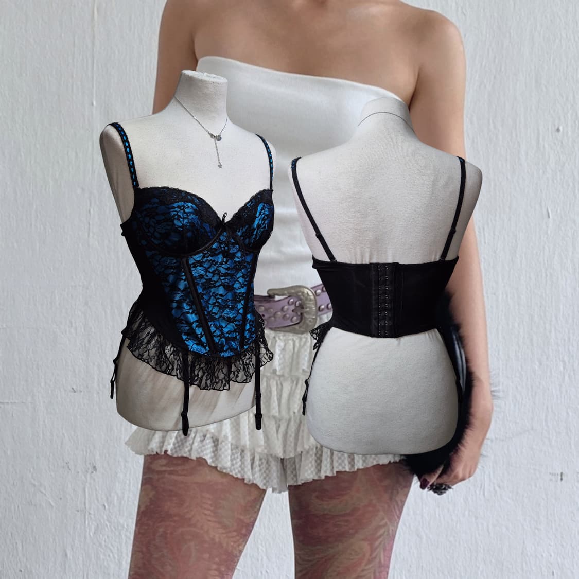 Vintage Sapphire Blue lace Corset slip 상품이미지2