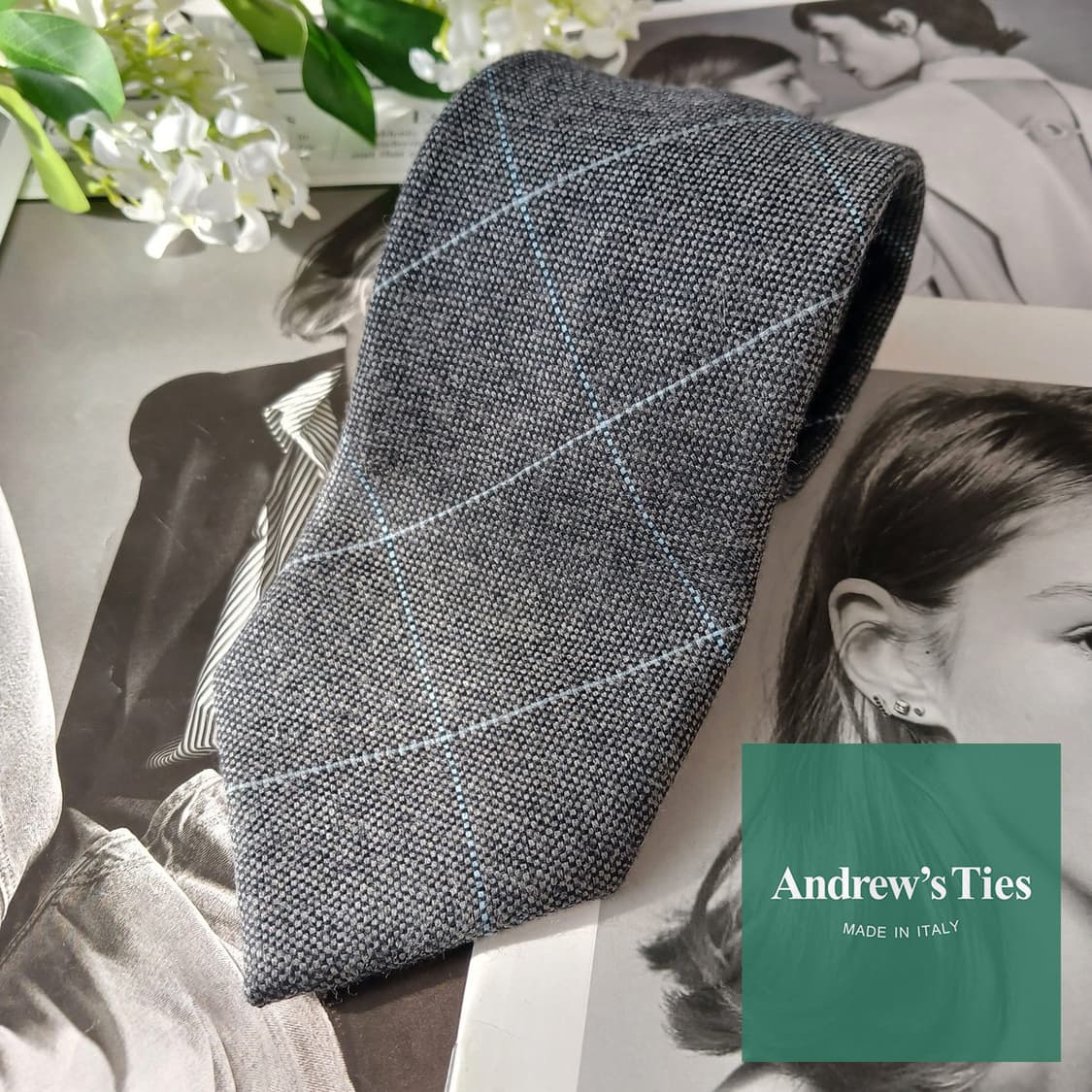 앤드류스타이 울 그레이 체크 넥타이 9.3cm A+등급 A19697 상품이미지2