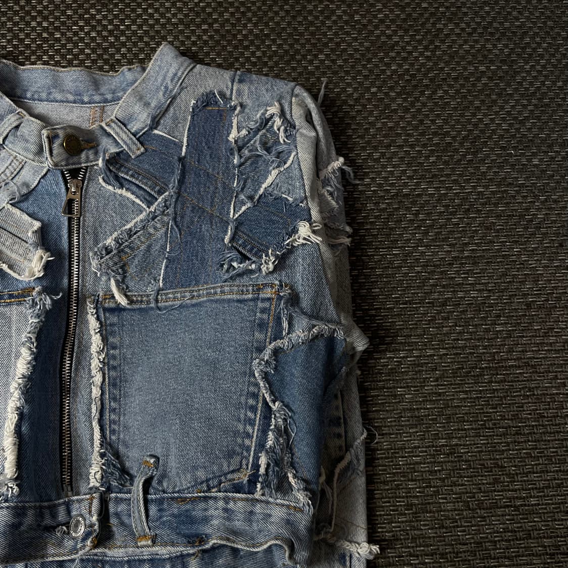 빈티지 중청 패치워크 커스텀 크롭 데님 자켓 상품이미지3