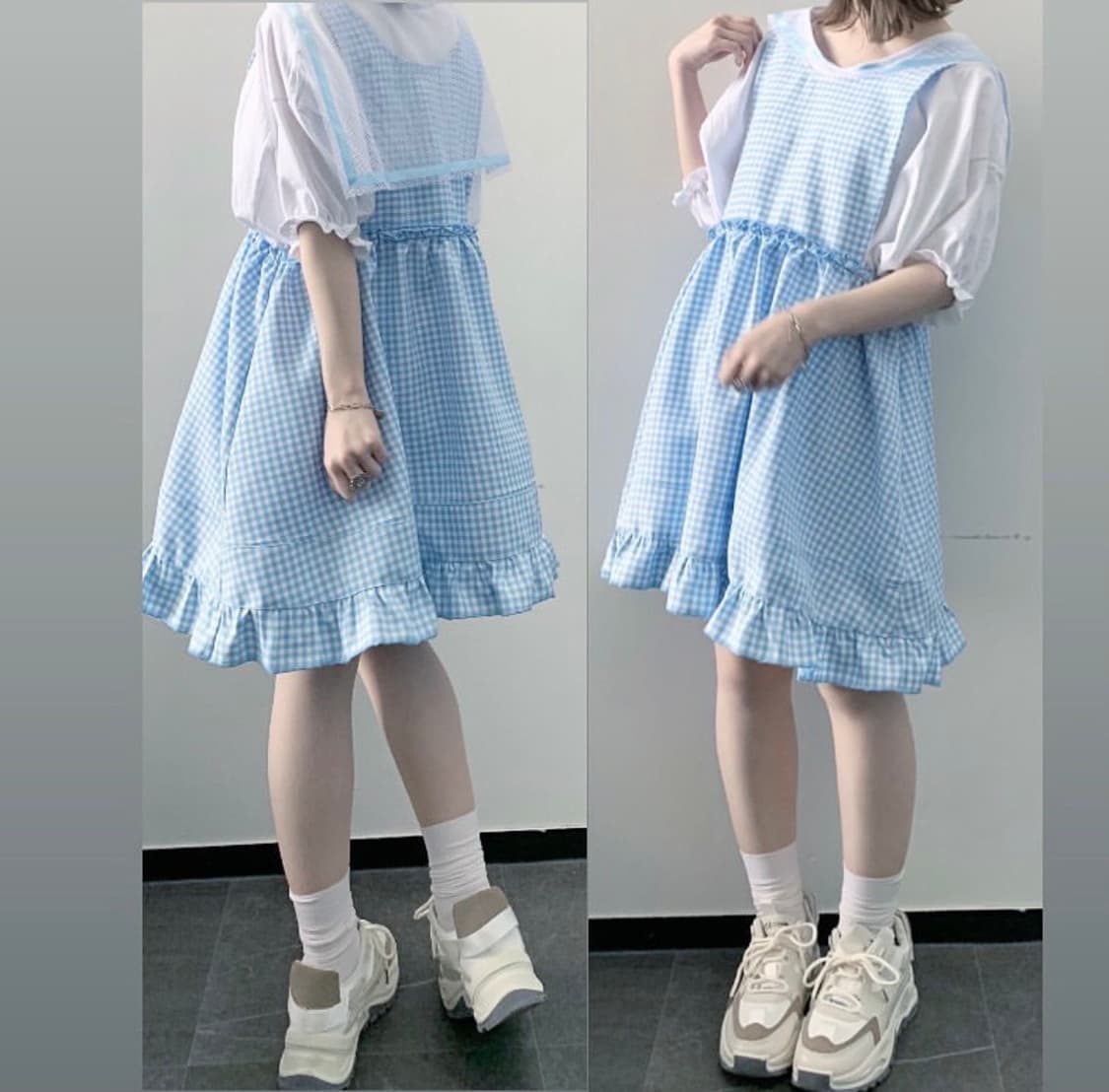 Maonosuke 마오노스케 서브컬쳐 아노깔 깅엄체크 원피스 셋업 상품이미지1