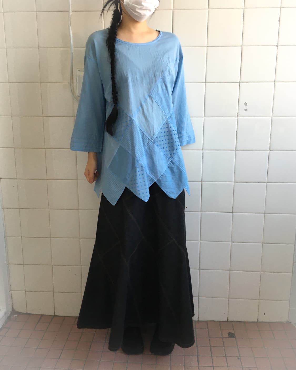 Patch work point blouse 상품이미지1