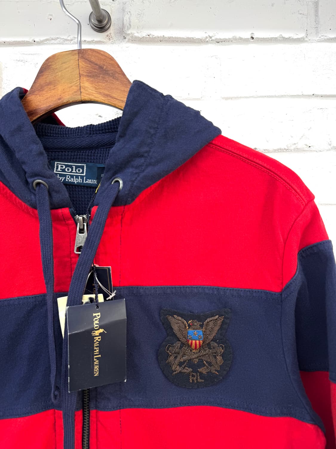 폴로 블루레드 스트라이프 암패치 럭비 후드집업 상품이미지4