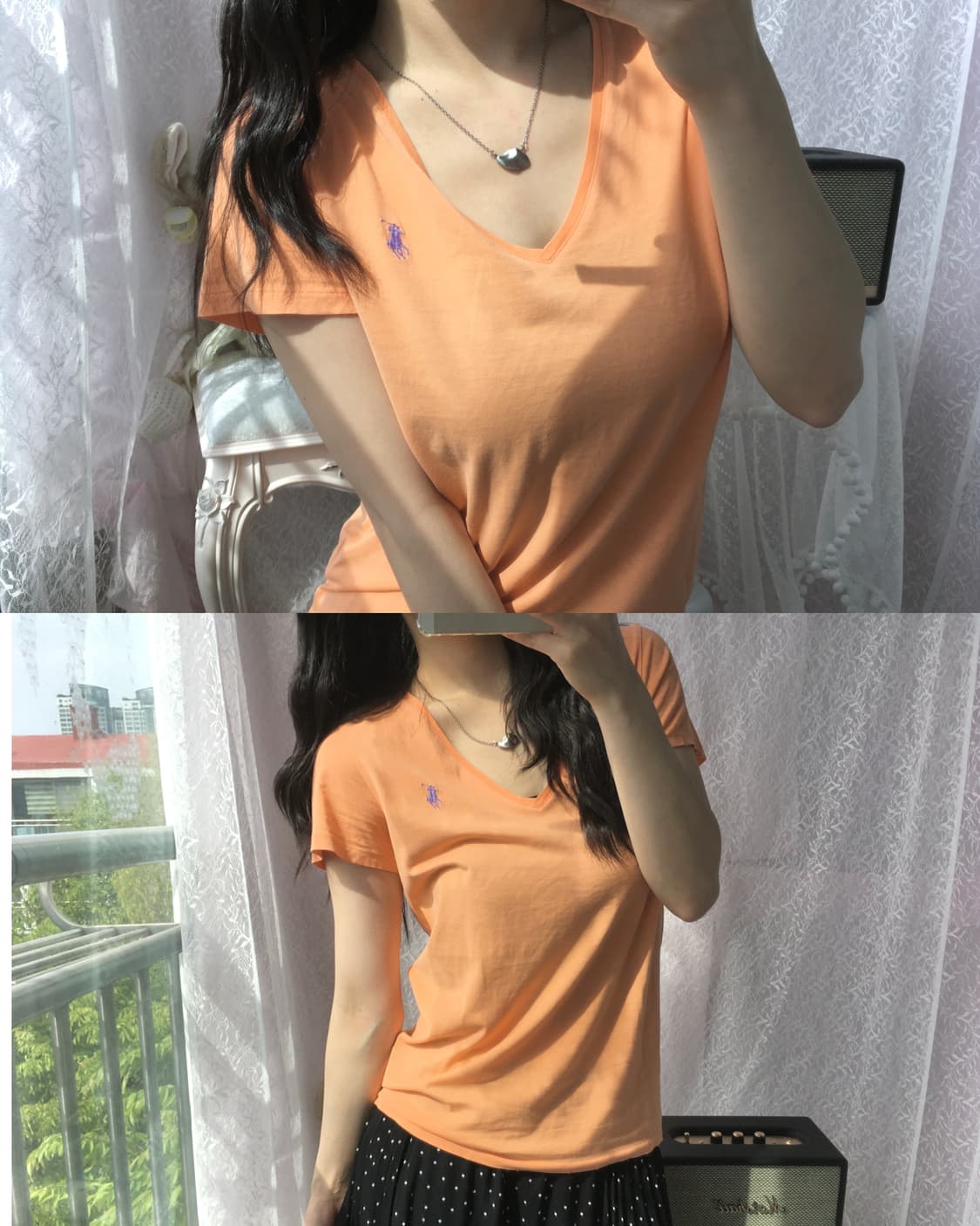 Polo orange v-neck cotton t-shirt 상품이미지2