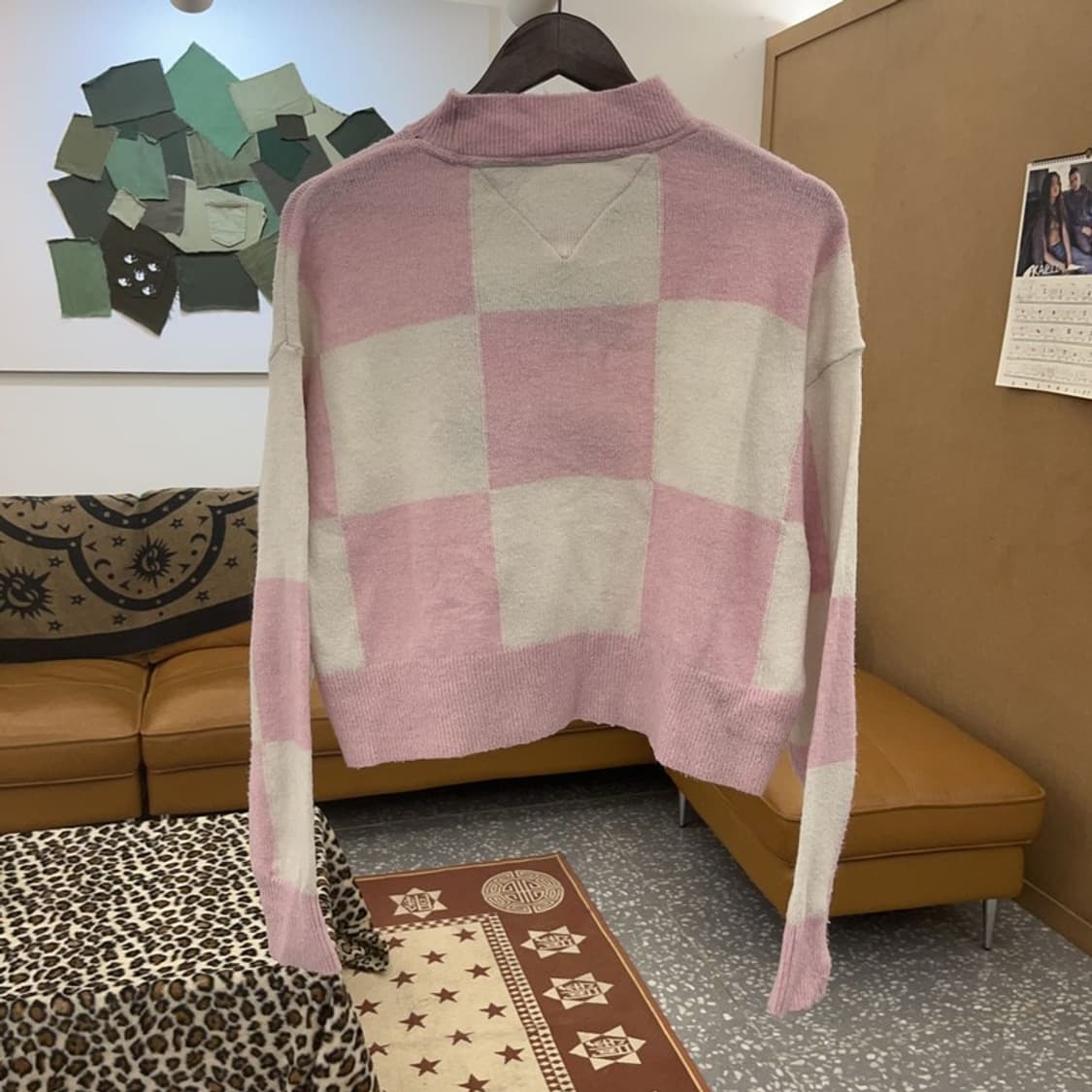 타미힐피거 체커보드 플래그 딸기우유 크롭 니트 XS C09427 상품이미지4