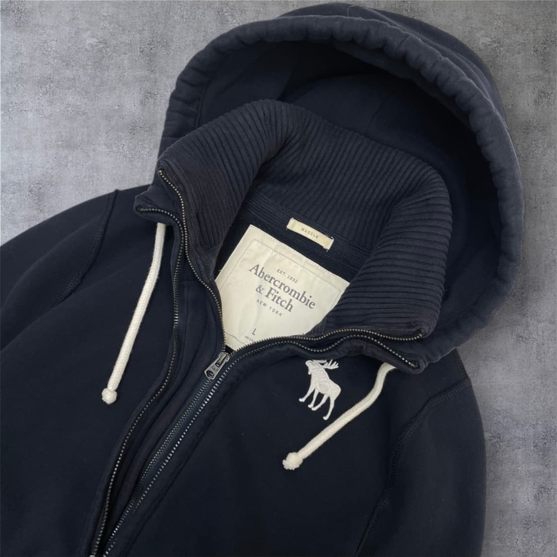 아베크롬비 네이비 무스 로고 머슬핏 기모 후드집업 L 상품이미지2