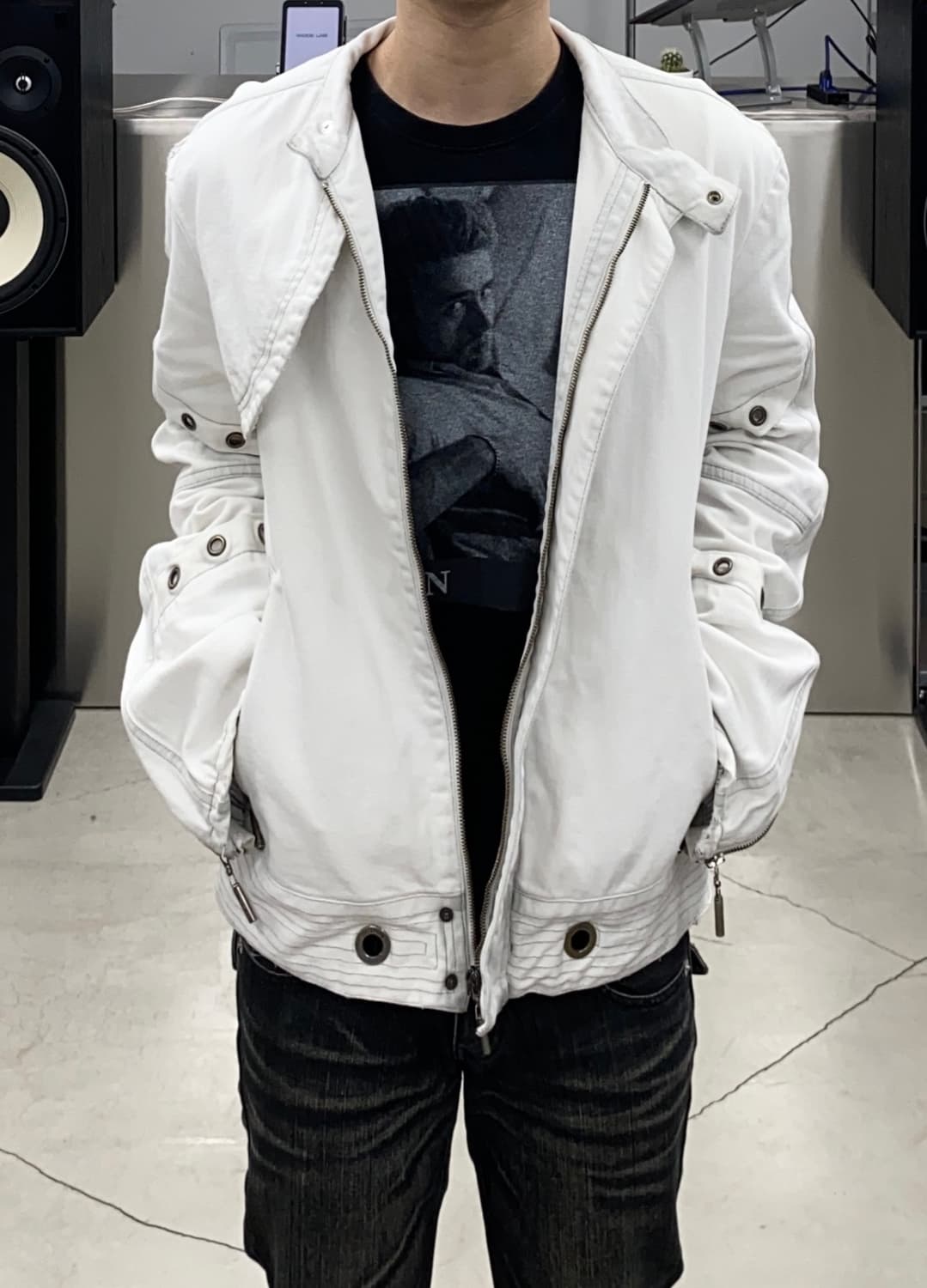 2000s 저스트 카발리 디스트레스드 아일렛 자켓 상품이미지2