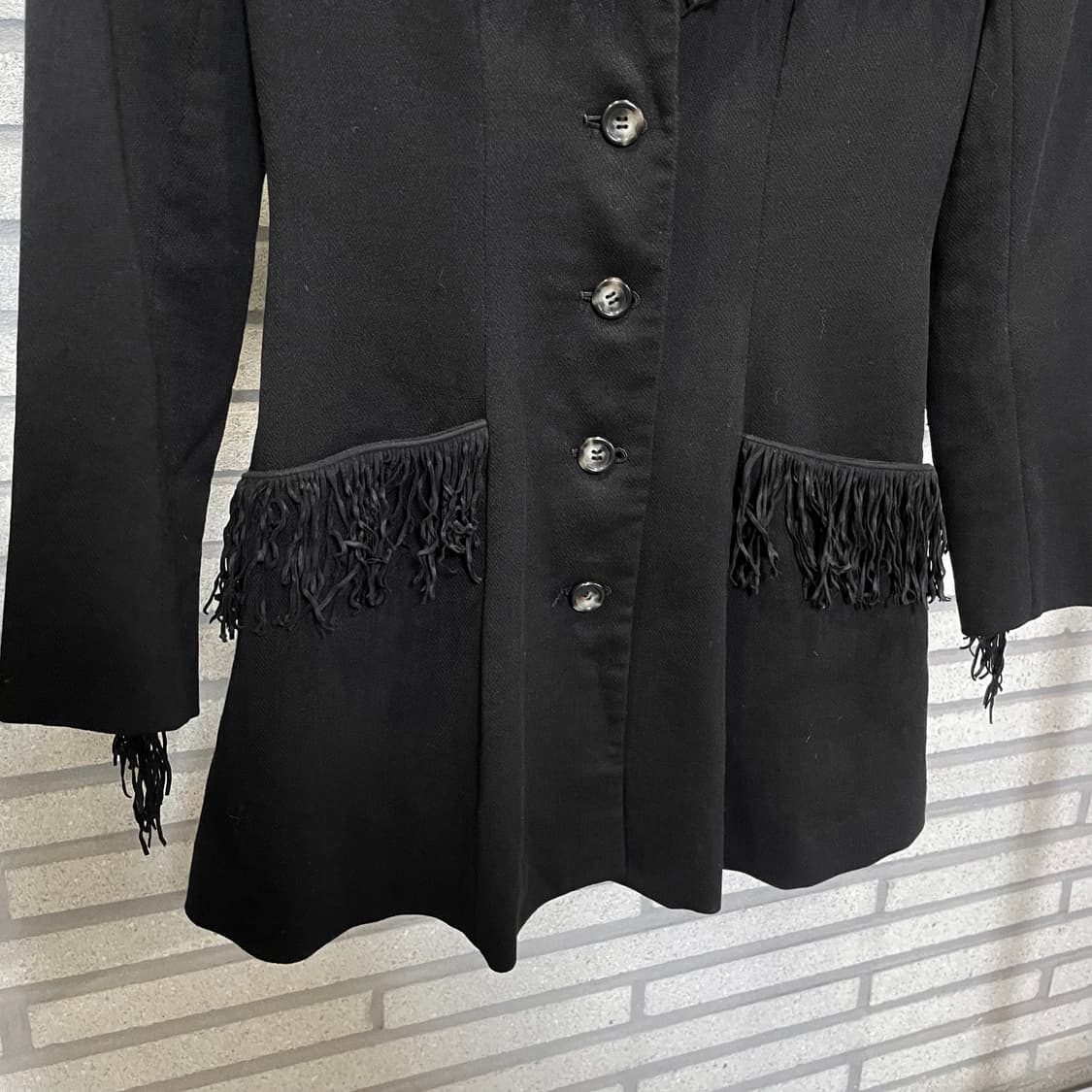JPN VINTAGE 롱 테일러드 자켓 슬림핏 웨스턴 프린지 디테일 블랙 상품이미지5