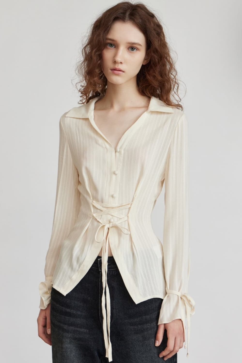 아이토브서울 코르셋 레이스 셔츠 블라우스 (s, 크림) 상품이미지8