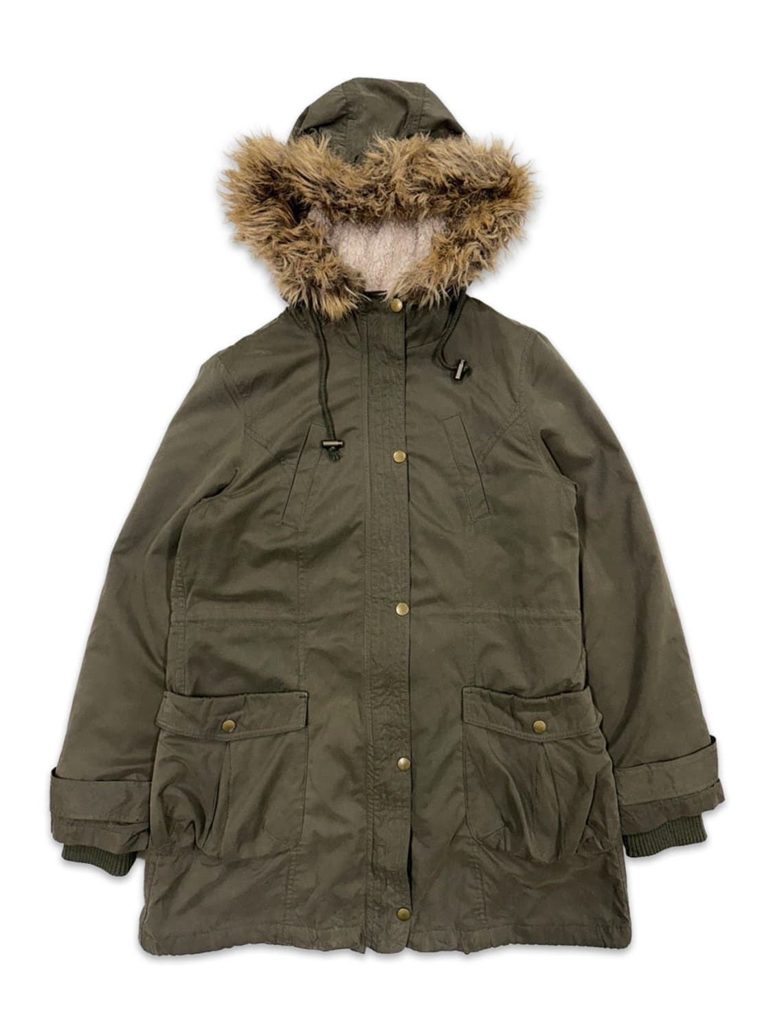 빈티지 CLEF DE SOL 카키 퍼 후드 집업 야상 상품이미지1