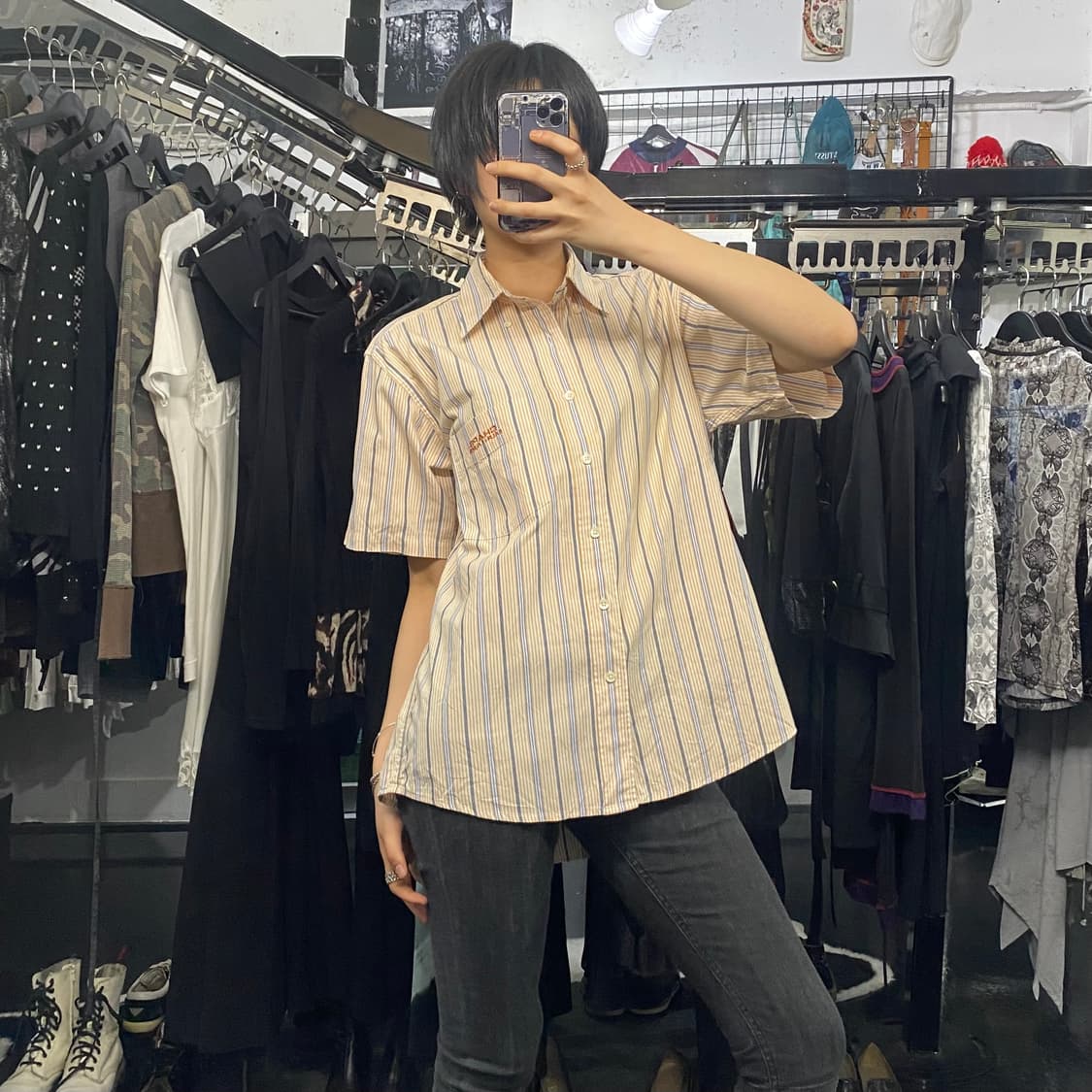 Chaps Ralph Lauren 레드 로고 자수 스트라이프 반팔 셔츠 상품이미지8