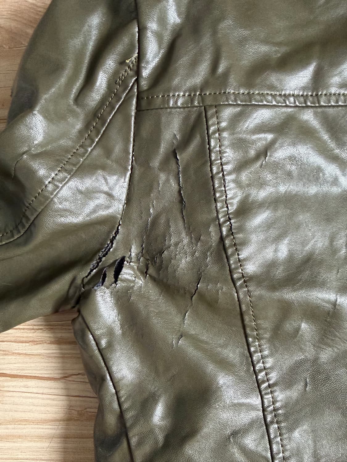 빈티지 카키 레더자켓 상품이미지2