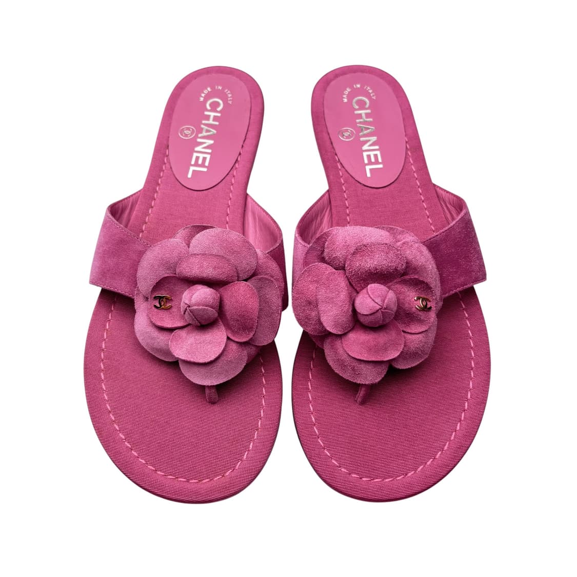 샤넬 37.5c 핑크 까멜리아 스웨이드 플랫 샌들. 카멜리아 상품이미지2