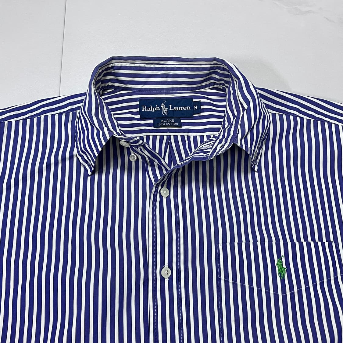 [정품] 폴로 네이비 / 그린포니 스트라이프 반팔셔츠 [ M ] 상품이미지3