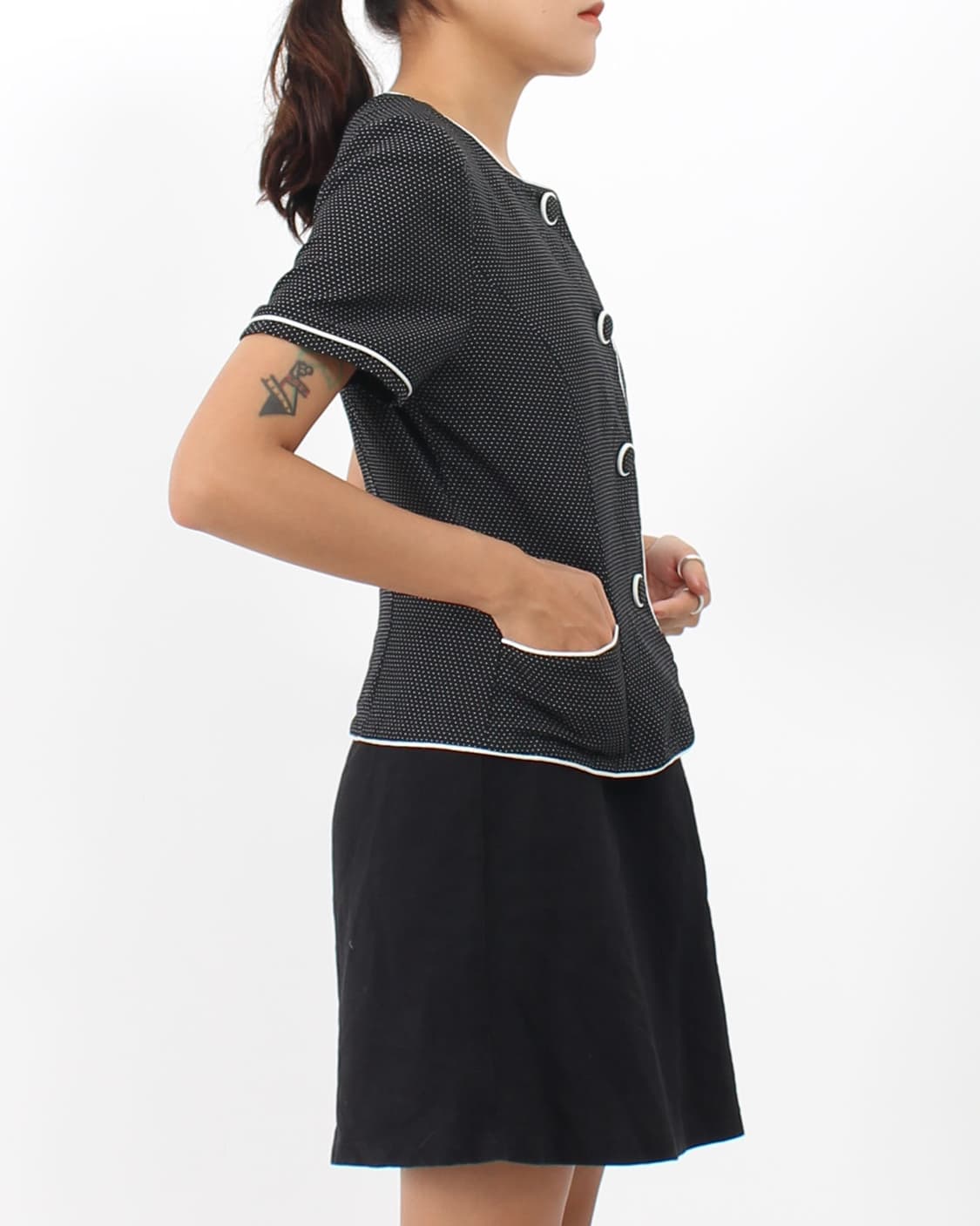 일본 빈티지 블랙 도트 배색 라운드넥 반팔 자켓 상품이미지9