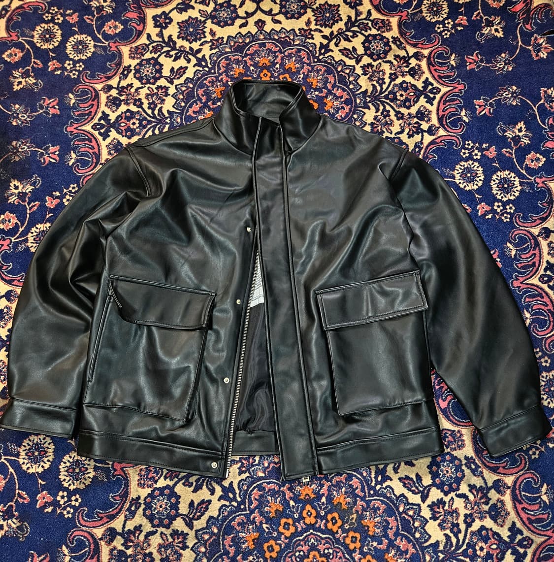 드레스볼륨 21ss 하이넥 루즈핏 비건 가죽 자켓 Free 상품이미지1