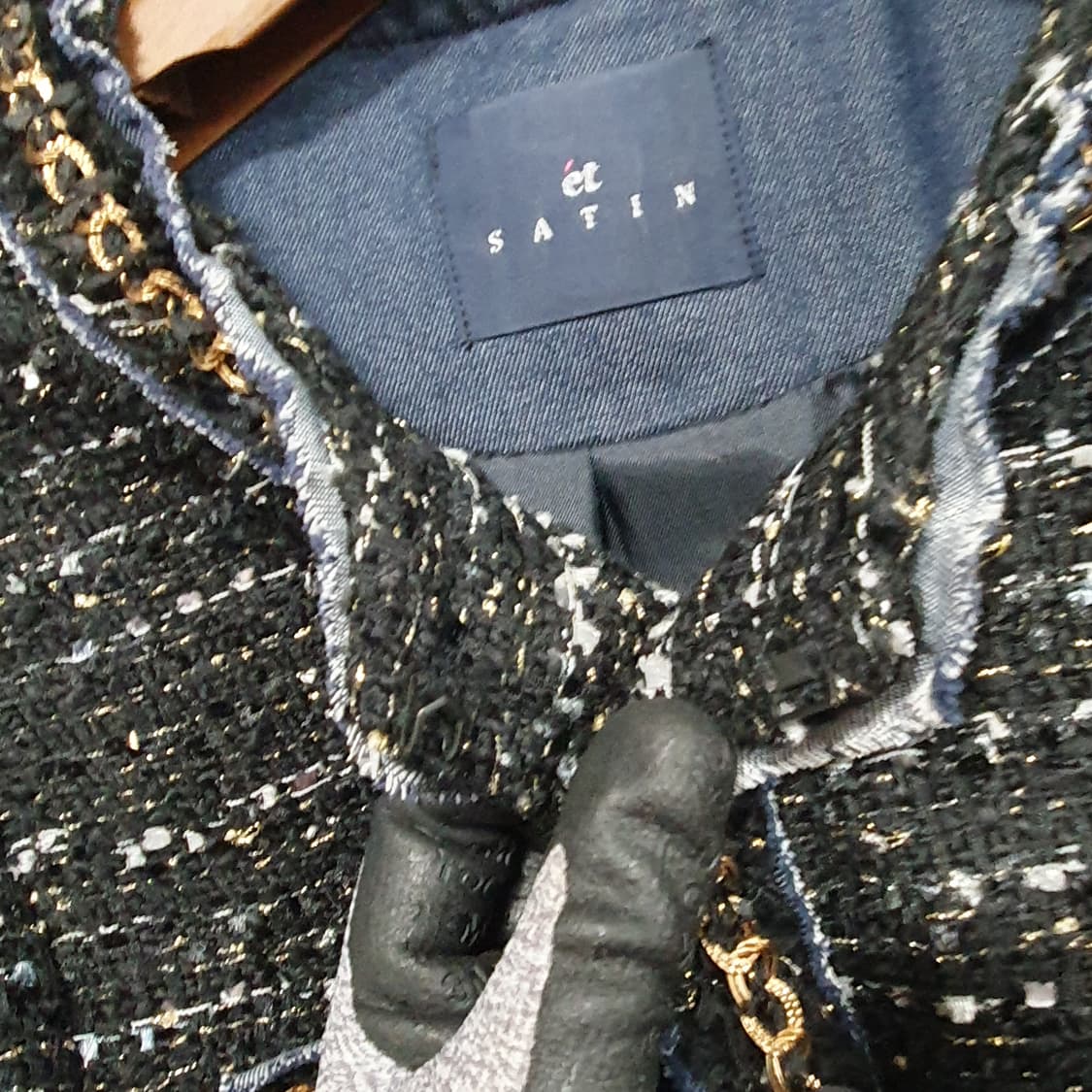 샤틴 트위드 블랙 자켓 반 코트 55 상품이미지6