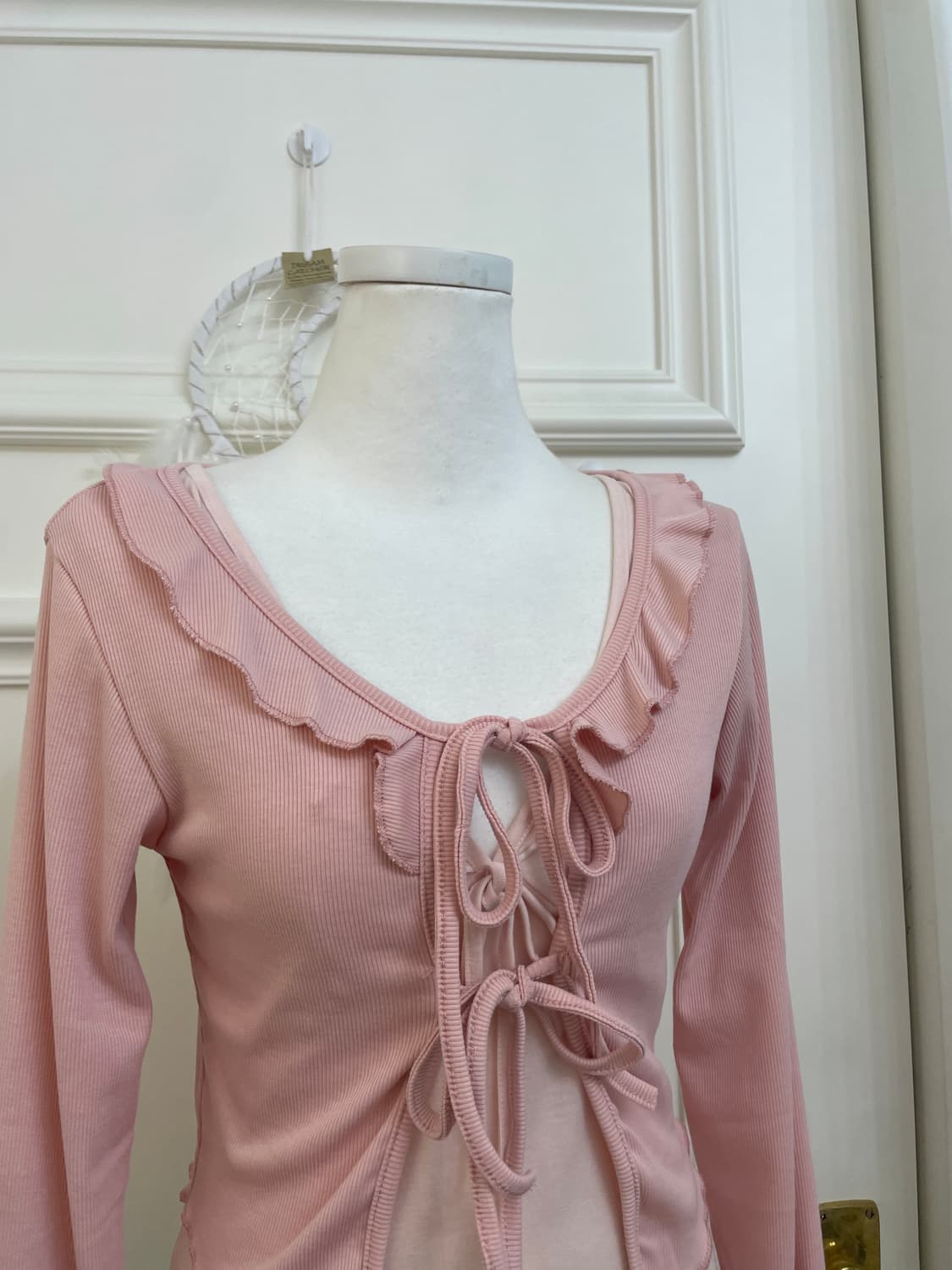 pink bow point crop cardigan&ruffle shir 상품이미지6