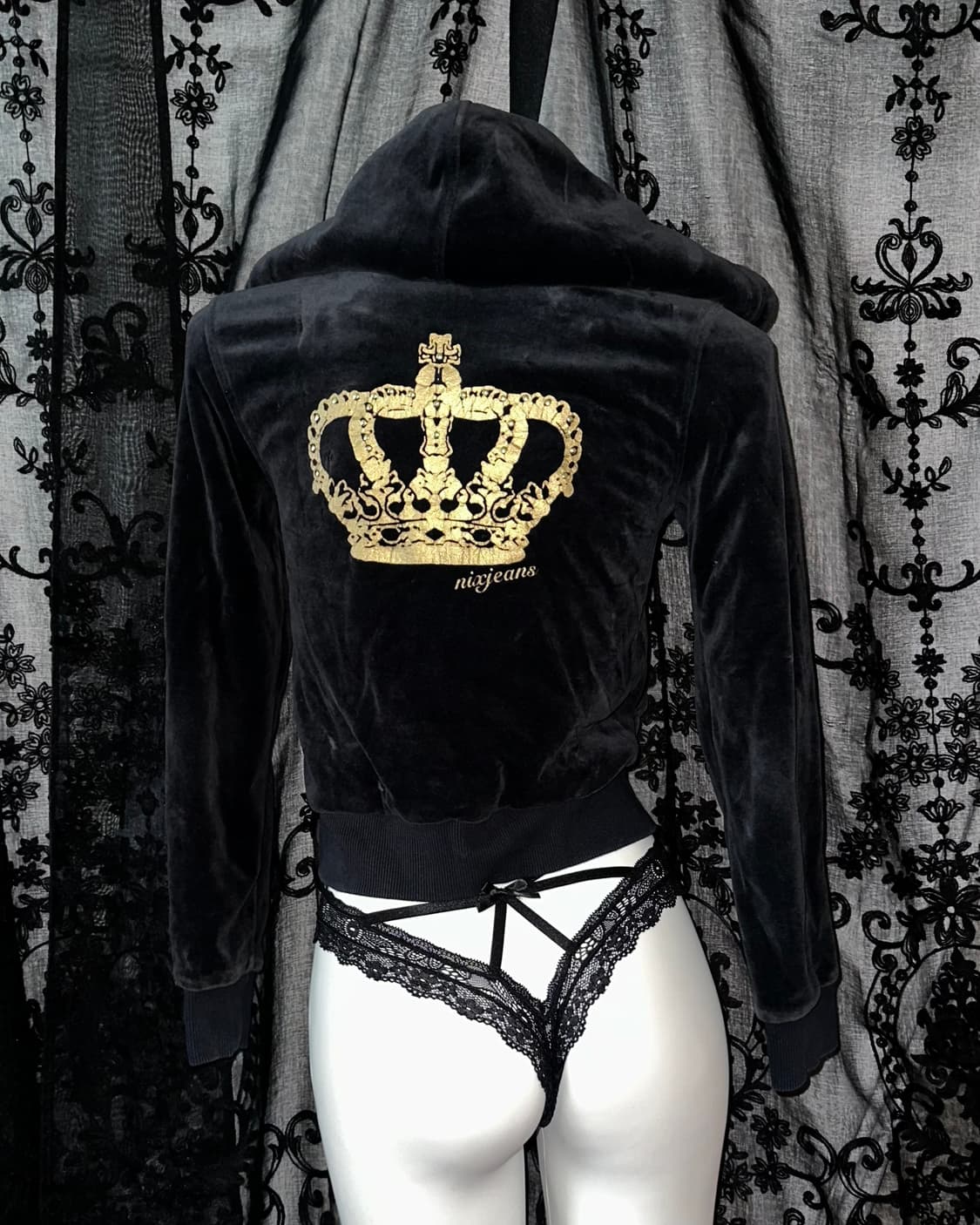Gyaru Velvet Wool Hooded Zip-Up 상품이미지3