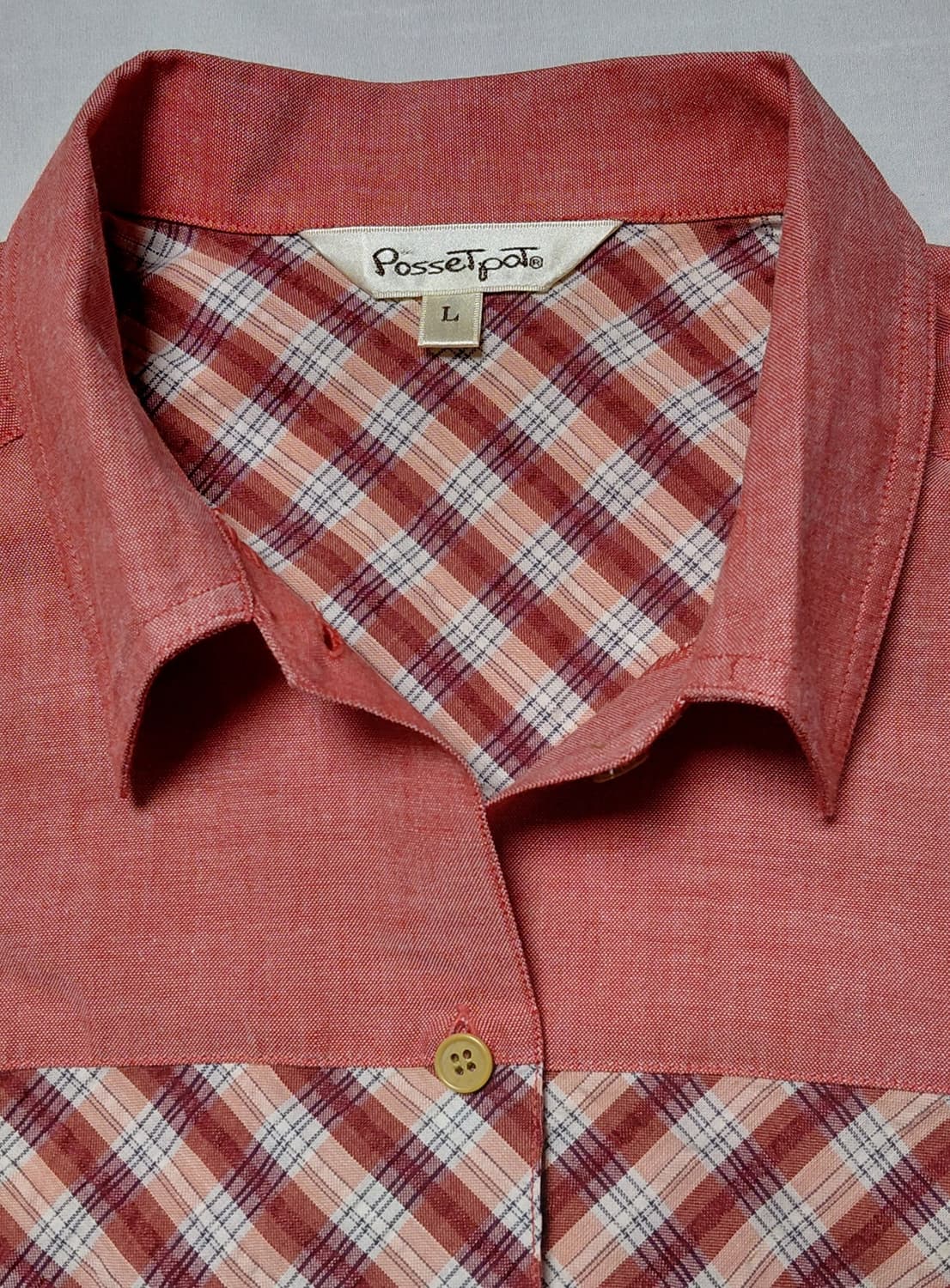 [L] POSSET POT 빈티지 닥스훈트 자수 & 체크 배색 반팔 셔츠 상품이미지5
