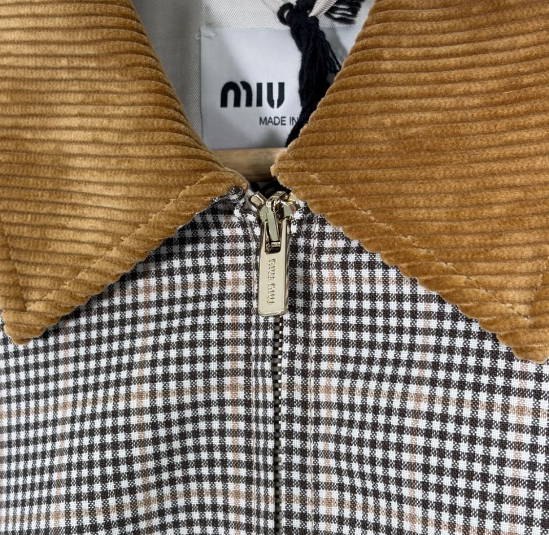 [40] 미우미우 25ss 더블 체크 위브 오버핏 울 블루종 자켓 브라운 상품이미지5