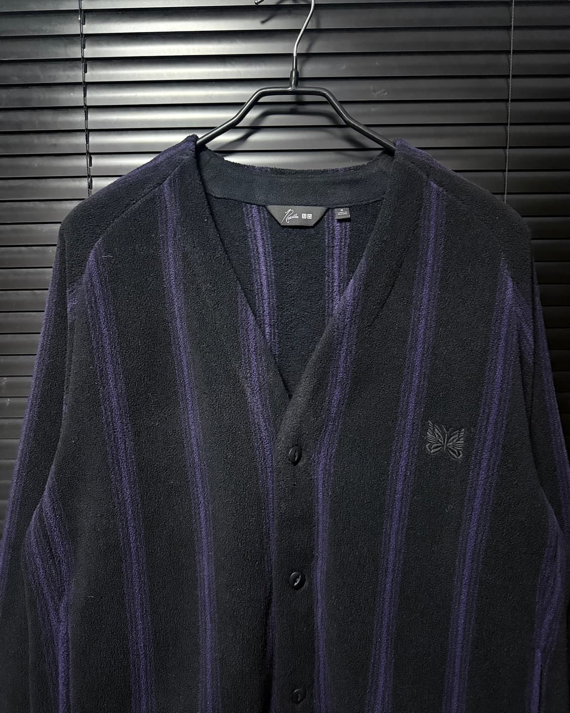 유니클로 니들스 후리스 플리스 가디건 콜라보 스트라이프 블랙 보라 M 상품이미지4