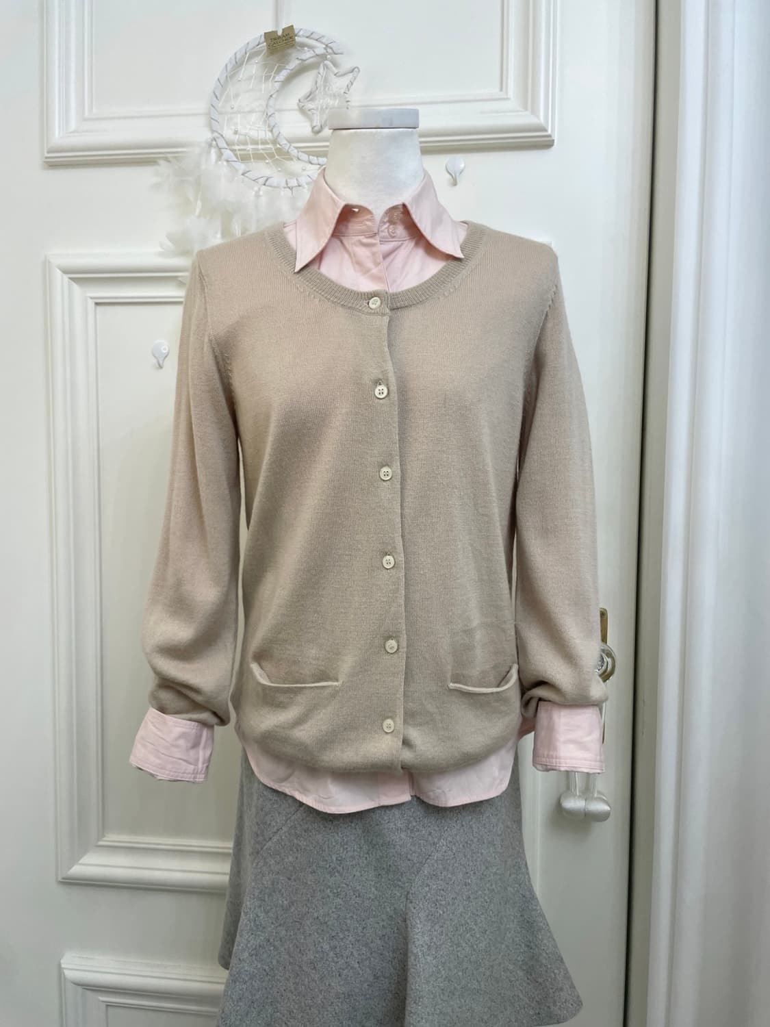 beige pocket basic cardigan&pink basic s 상품이미지5
