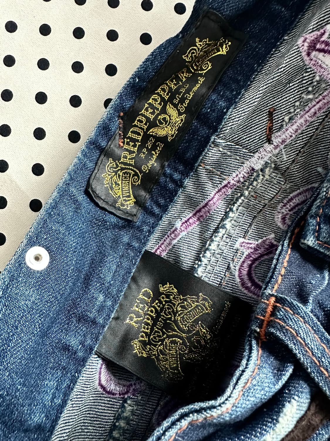 레드페퍼 해골 백패치 로우라이즈 부츠컷 데님팬츠 y2k 펑크 상품이미지7