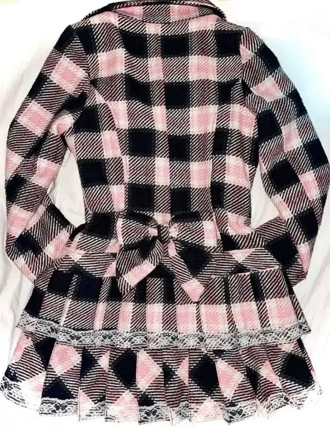 트랄라라Tralala 고전 검핑 핑크 레이스 리본 체크코트 상품이미지1