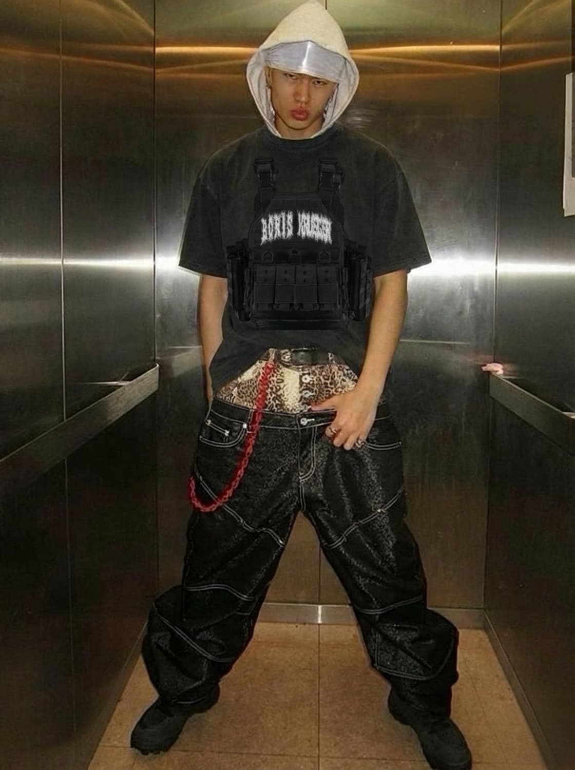 미국빈티지 전술방탄조끼 프린트 반팔티 상품이미지1