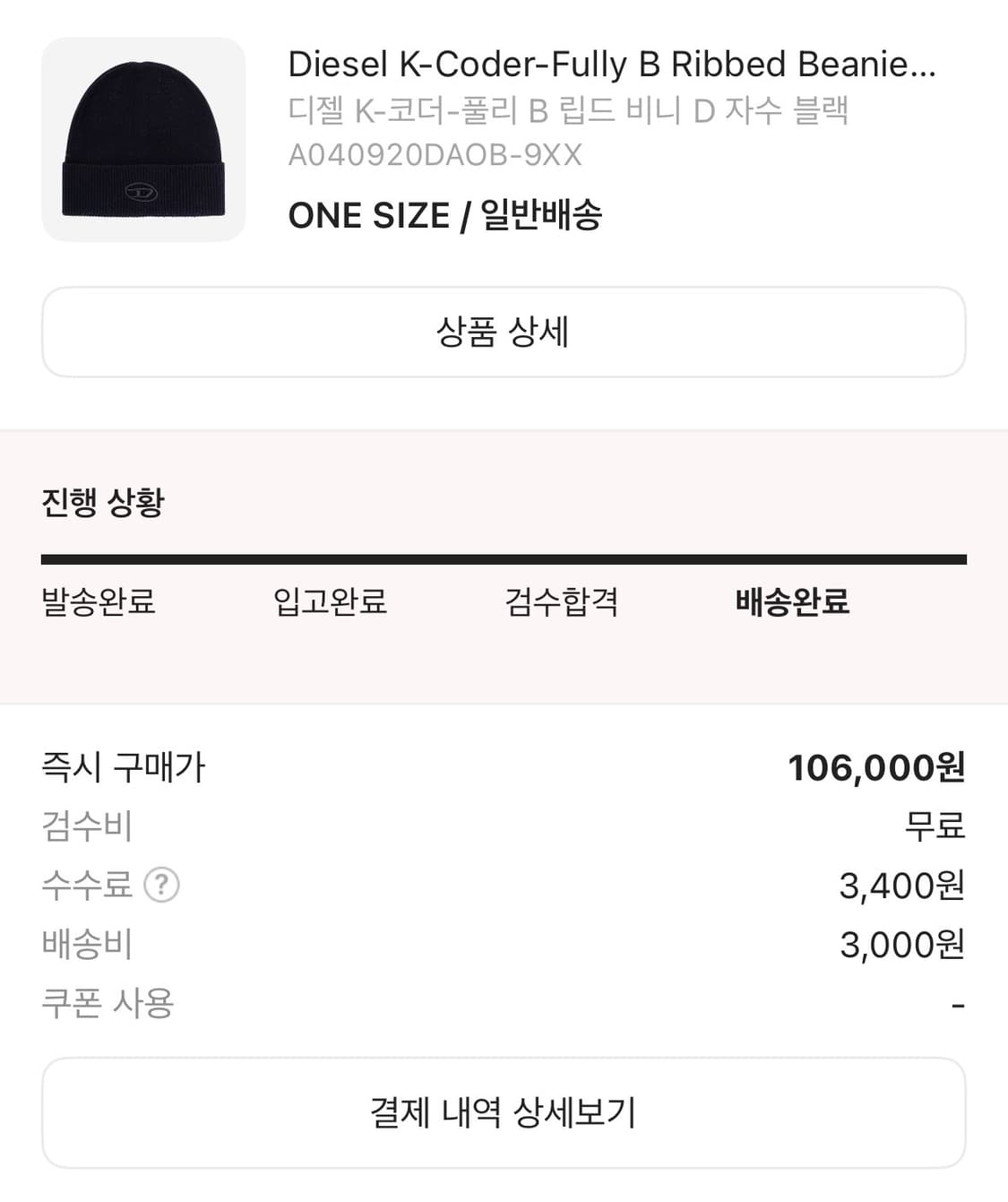 디젤 자수 비니 블랙 상품이미지4