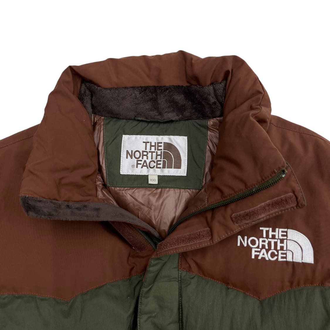 노스페이스 로고 브라운배색 딥그린 패딩 100 상품이미지6
