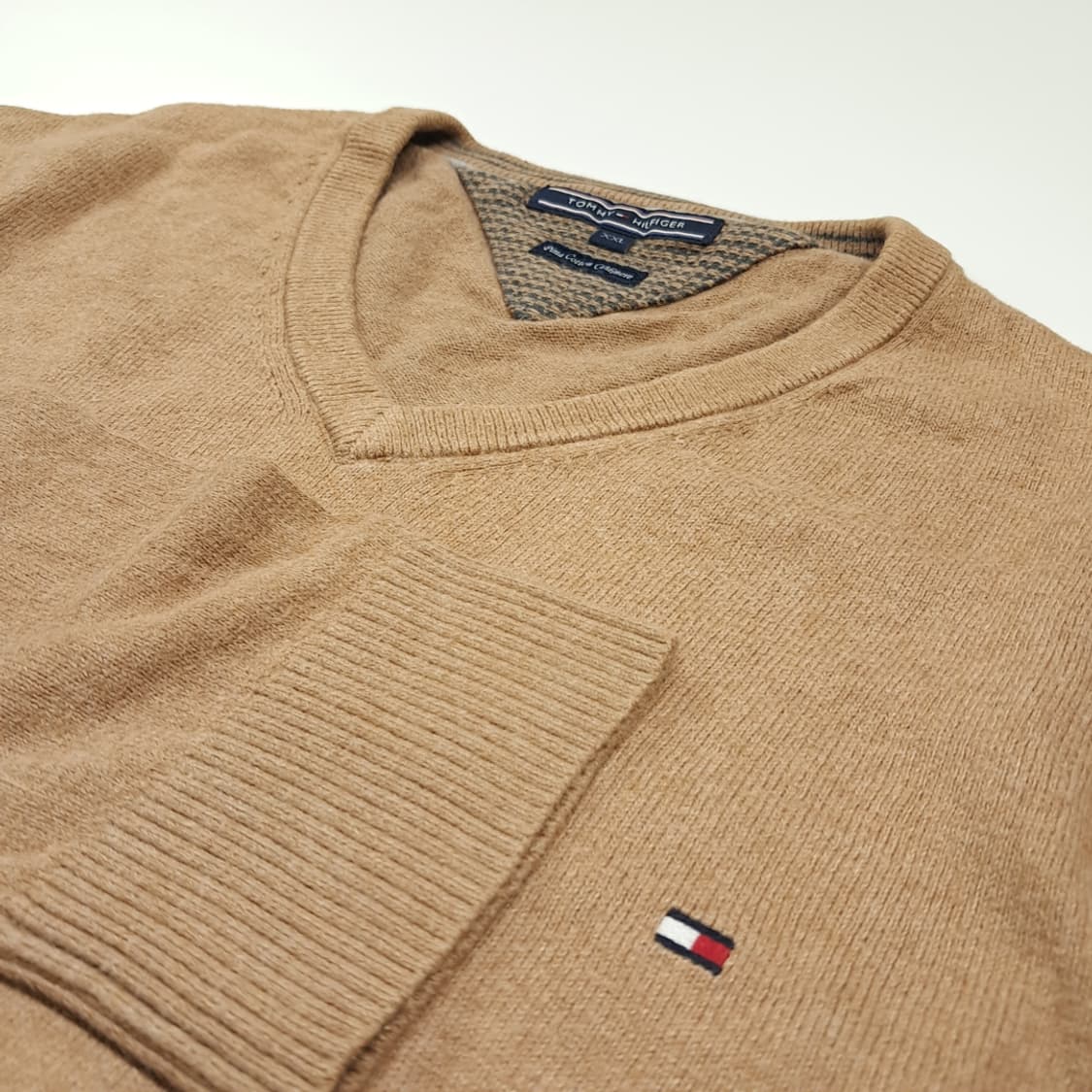 CL949 2XL 타미힐피거 00s 피마코튼캐시미어 카멜 V넥 니트 상품이미지4