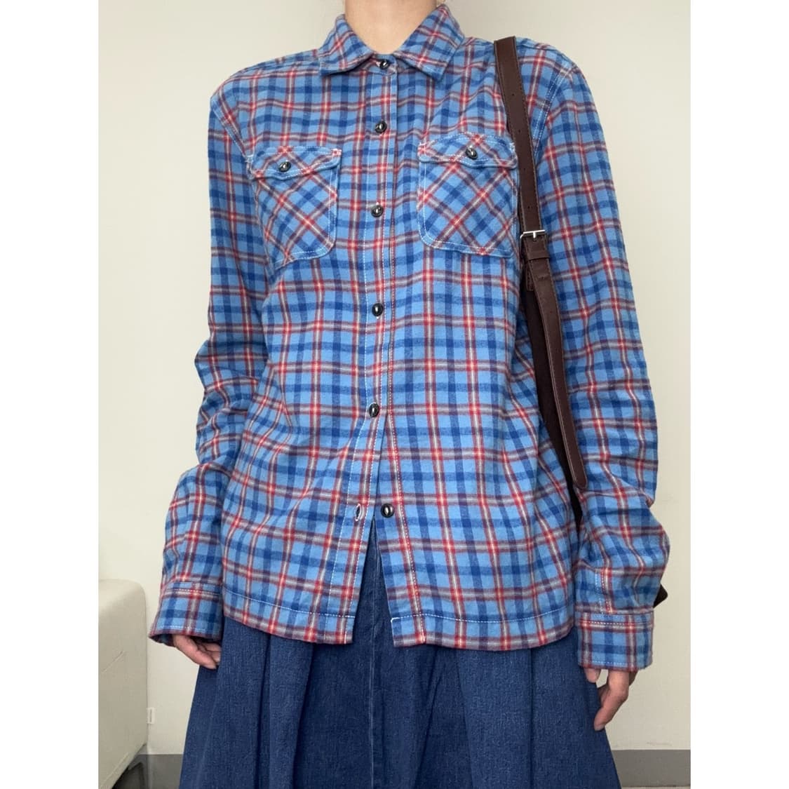 빈티지 블루 체크 셔츠 상품이미지1