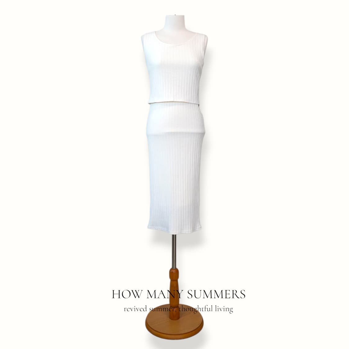 리엔다 리브 니트 롱 원피스 S 화이트 나시 H라인 골지 상품이미지1