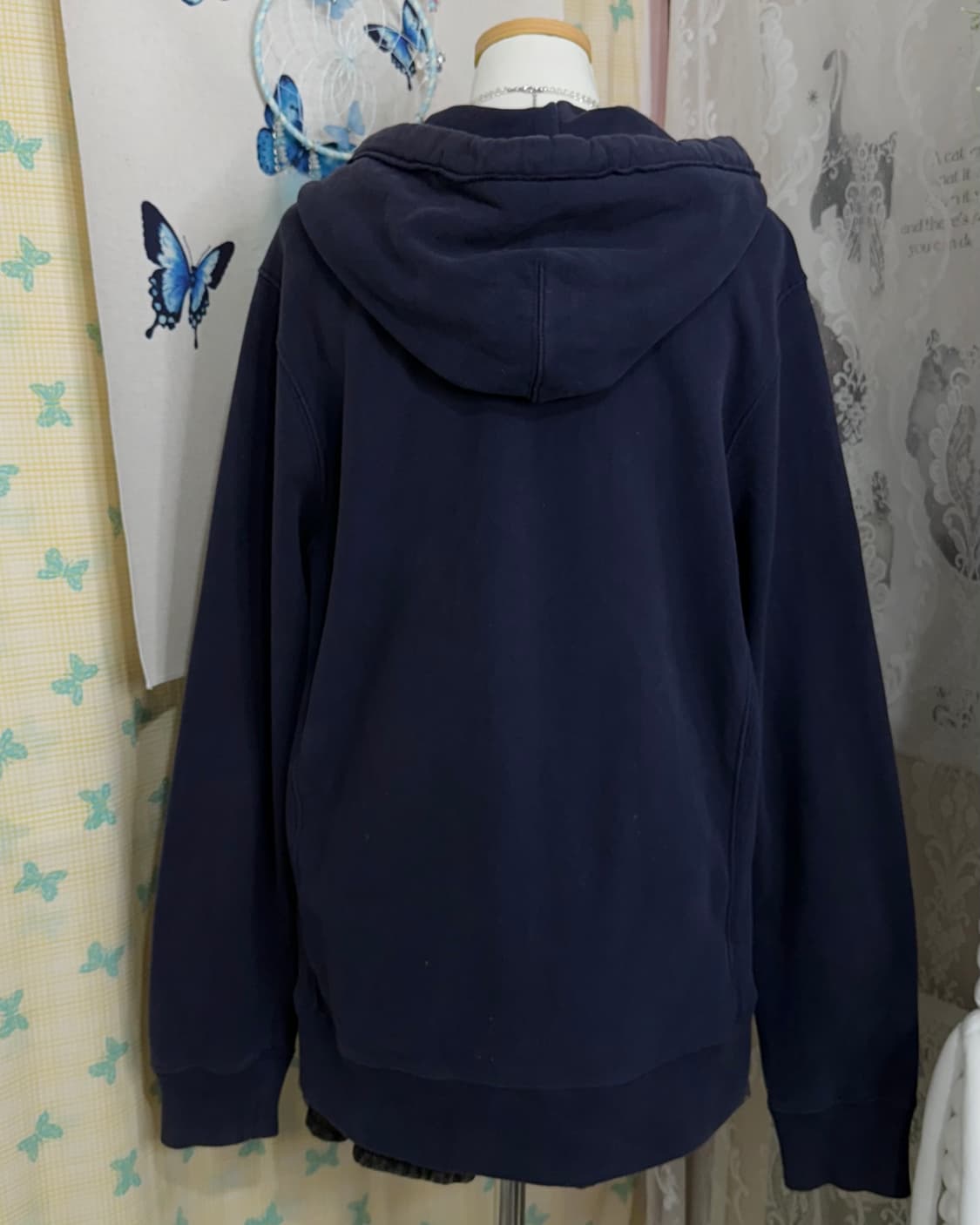 네이비 오버핏 레터링 후드 집업 상품이미지8